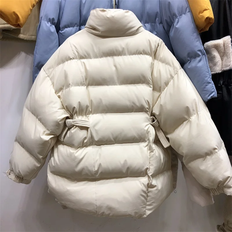 Ulzzang хлопковая стеганая куртка женская новая осенняя и зимняя пуховая куртка сплошной цвет свободная парка с высоким воротником теплая одежда женская