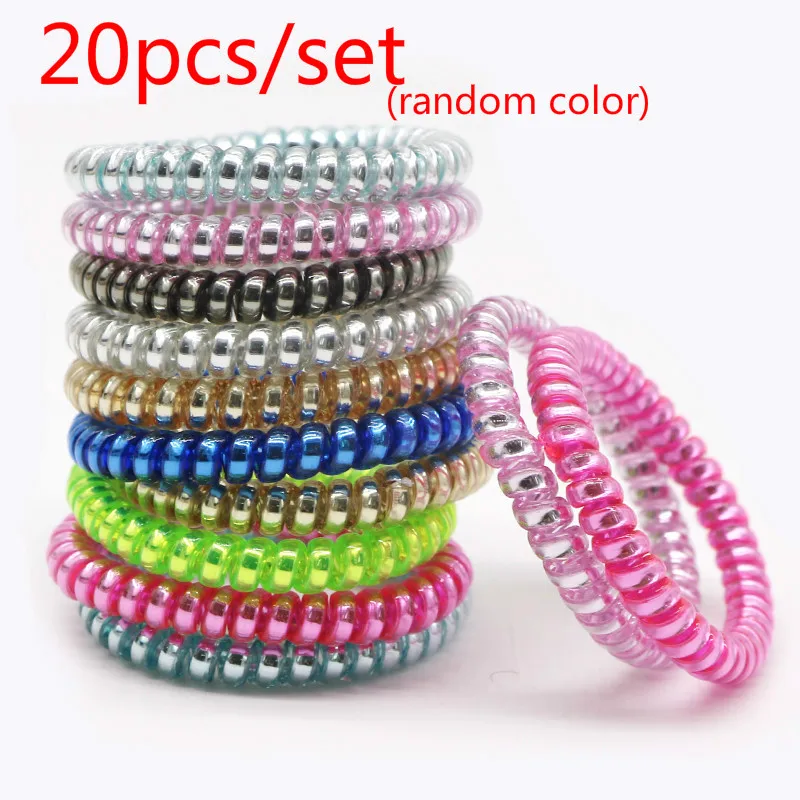 20pcs random color Разноцветные эластичные резинки для волос, телефонная линия, резинки для волос, резинка для волос, резинка для волос, конский хвост, держатель, женские аксессуары для волос - Цвет: 20pcs random color