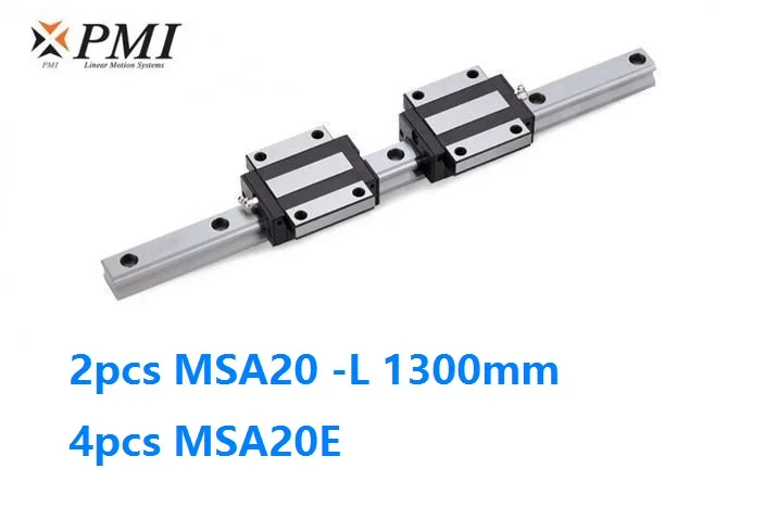 2шт Тайвань PMI MSA20-L 1300 мм линейная направляющая+ 4 шт. MSA20E фланцевые блоки каретки для ЧПУ