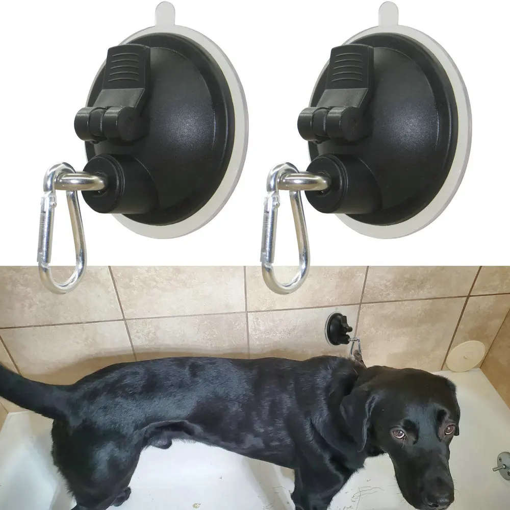 Pet Grooming Leash 2/Pk Pet Grooming Steel Leash Black Durable Suction Cup Accessories for Dog Cat Bathtub Shower