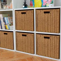 Rattan Storage Baskets Box With Handle Toy Sundries Stackable Container Clothes Underwear Handmade Organizer Basket Drawer Case 1