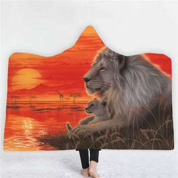 

Tiger/Lion/Dog/Snake Hooded Blanket 3D Print Cartoon Animals Fleece Blanket Halloween Gift Wearable Blanket Home Throw Blanket