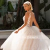 Customized Chic Scoop Illusion A Line Lace Wedding Dresses Elegant Applique Sequins Cap Sleeve Button Court Train Bridal Gown 3