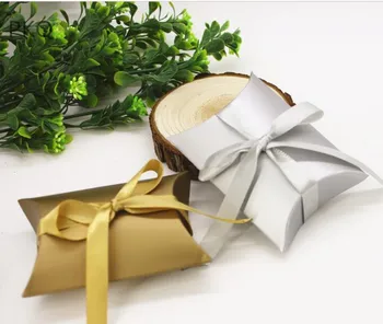 

100Pcs 9x6x2.4cm Wedding Candy Box Boutique/Jewelry Retail Packaging Box Kraft Paper Gift Boxes with ribbon