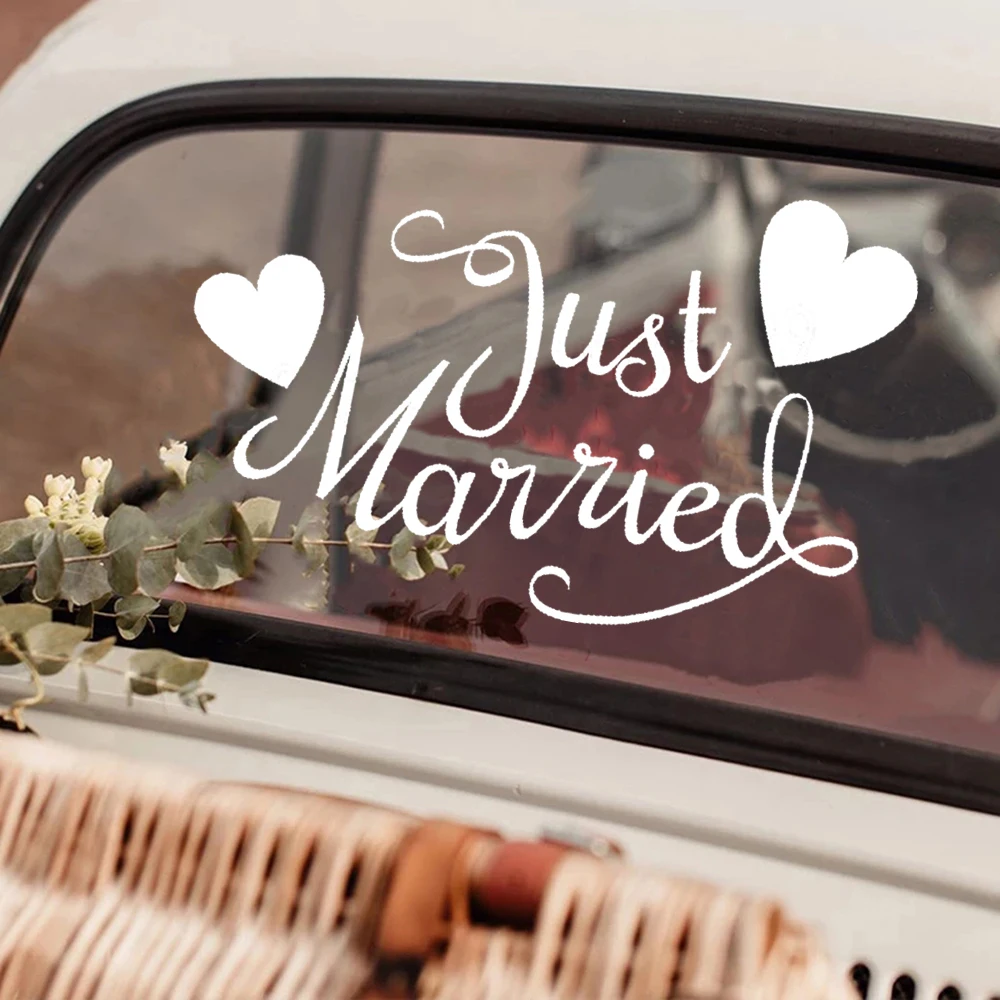 Autocollant de voiture Just Married avec cœurs, citation autocollante  murale en vinyle amovible, affiche de décoration de mode pour jour de  mariage HY2139 - AliExpress