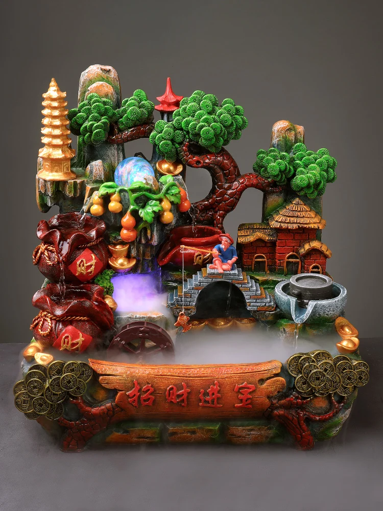 

Creative Waterscape Office Wealthy Feng Shui Round Lucky Fish Tank Rockery Water Ornaments Fountain Living Room Indoor Transport