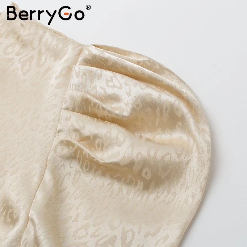 BerryGo Sexy Autumn winter puff sleeve sash belt female blouses shirts Sexy v-neck printed women blouse Elegant party ladies top