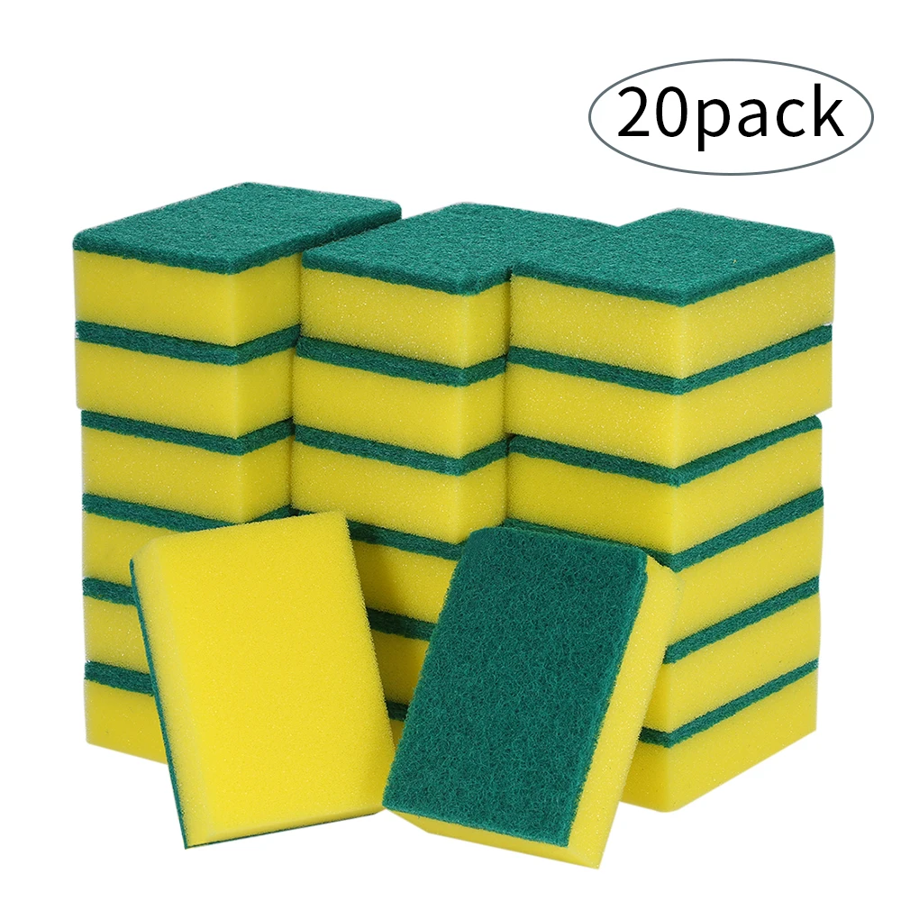 20pcs Double-faced Sponge Scouring Pads Dish Washing Scrub for Kitchen Bathroom Stains Removing Cleaning Scrubber Brush | Дом и сад