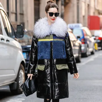 

Real Genuine Leather Jacket Sheepskin Down Coat Autumn Winter Coat Women Clothes 2019 Korean Vintage Long Thick Tops ZT4400