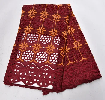 

Red wine African Cotton Lace Fabric High Quality Stones Swiss Voile Lace Cotton Lace Nigerian Dry Lace Fabric For Wedding