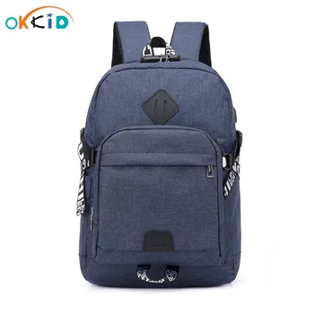 

OKKID high school backpack for boy usb charge backbag waterproof school bags earphone jack men travel backapck for laptop 15.6