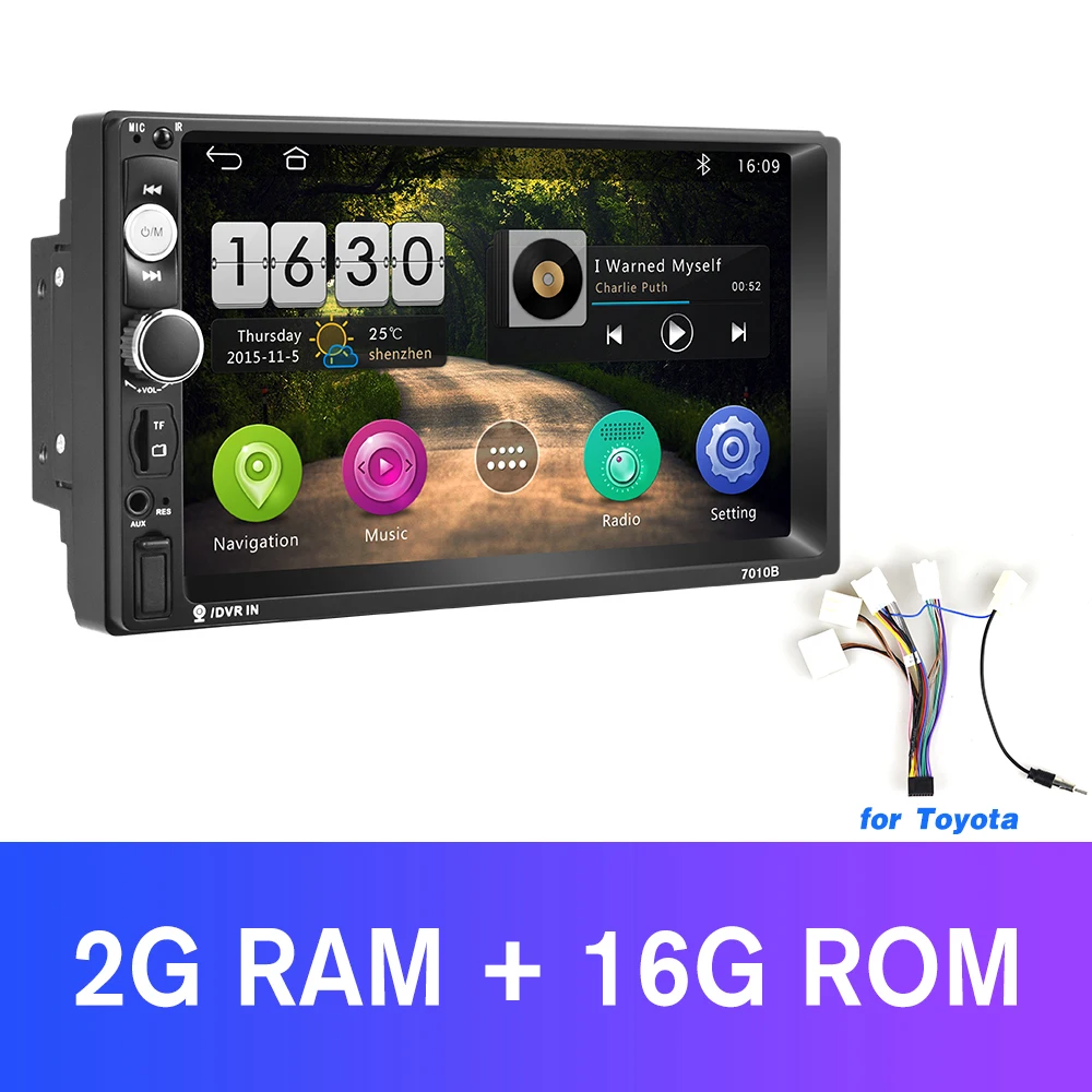 Podofo 2din Автомагнитола Android8.1 gps Navi WiFi Автомобильный мультимедийный плеер 2DIN " HD Авторадио универсальное TF USB Bluetooth Mirrorlink - Цвет: Toyota Cable