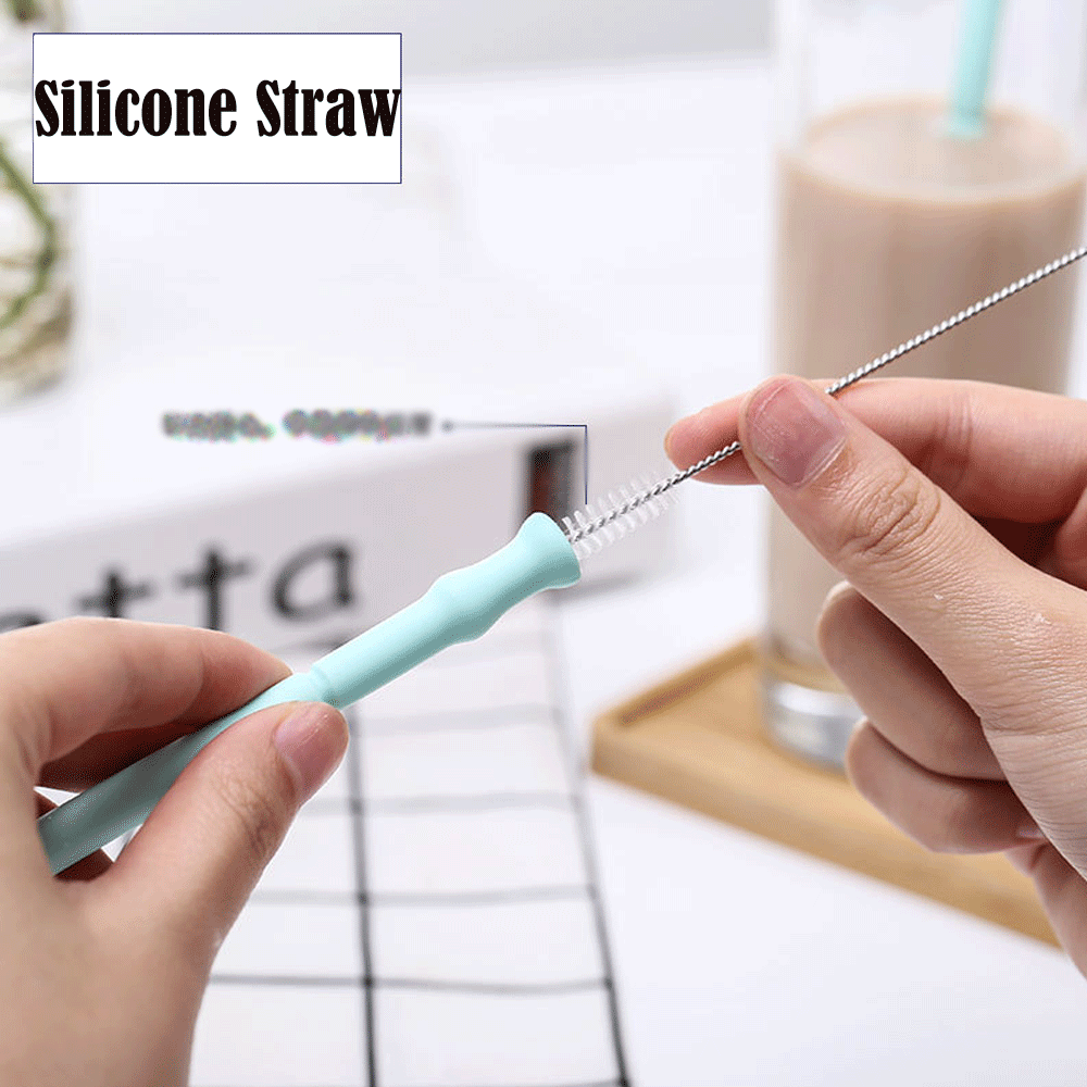 Reusable Folding Silicone Drinking Straw With Cleaner Brush Can Kit Tools Goodis Carrying Case Travel Home Bottle Cup Straws