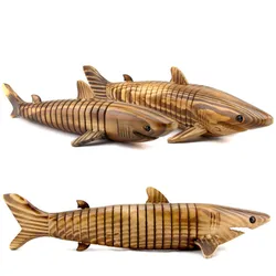 Jouet en bois de requin pour enfants, modèle Animal en bambou et bois, Simulation d'animaux miniatures de mer, jouets éducatifs, 33cm 