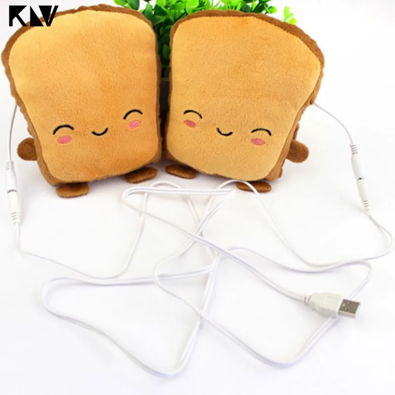 Для женщин и девочек милые тосты хлеб вышивка лица грелка для рук USB Подогрев половина пальцев перчатки регулируемые зимние толстые перчатки без пальцев