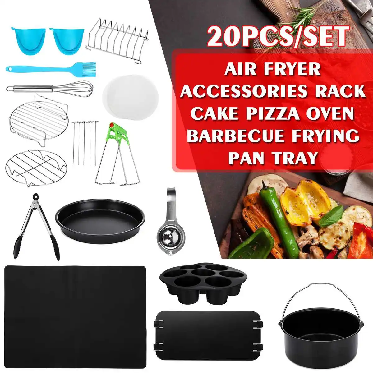 

20Pcs Air Fryer Accessories Home Kitchen Cooking Tools For Barbecue Baking Cooking Fit For 3.8-5.8QT Air Fryer