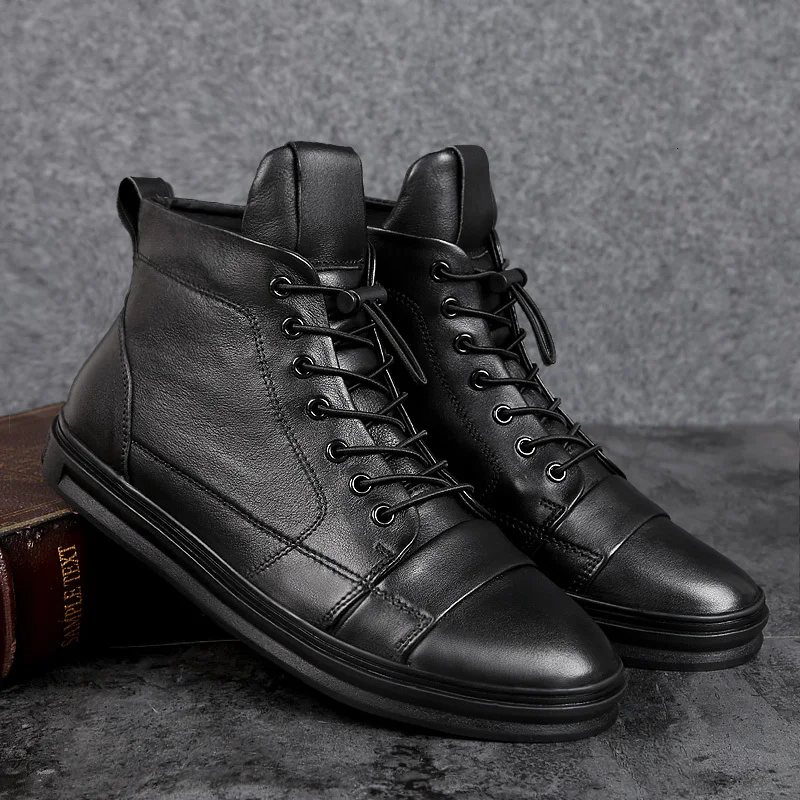 

brand plus size 39-48 genuine leather men ankle boots with fur warm autumn winter shoes male lace up for man ankle boots o4