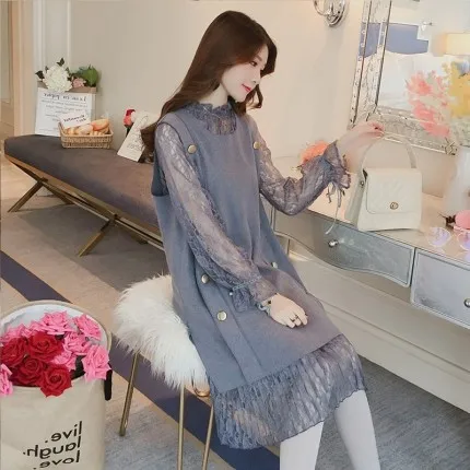 

Plus-sized WOMEN'S Dress Lace Western Style Base Shirt Loose-Fit Suitable Plus-sized of Skirt Large Size Fat Mm Slimming Early S