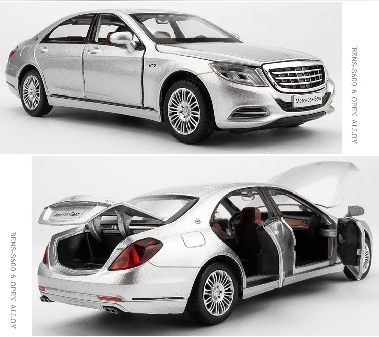 Новинка 1:32 Maybach S600 литье обратно в Металлическая Модель автомобиля игрушки дети высокого моделирования звук и свет 6 двери автомобиля Модель игрушки