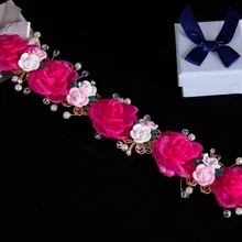 Корейские свадебные диадемы ручной работы из бисера, ярко-розовые банданы, 3D Цветочный головной убор Венок, свадебное кольцо, гребень, аксессуары для волос