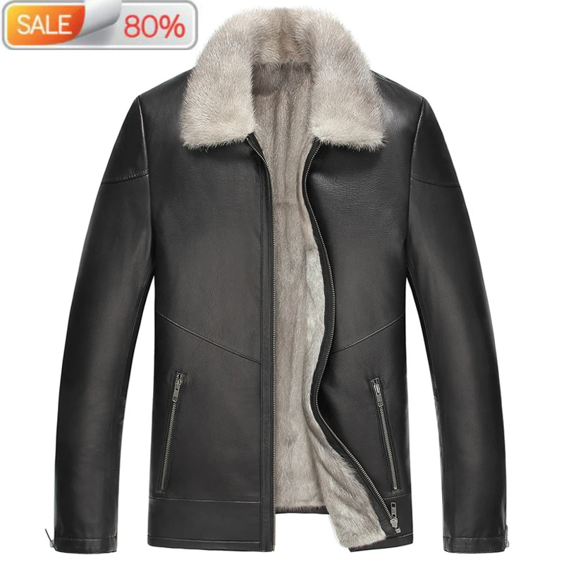 

Genuine Natural Mink Fur Coat Winter Jacket Men Luxury Cow Leather Jackets Chaqueta LSY06906A ND1444