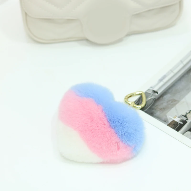 Pompom Keychain Car-Bag-Accessories Key-Ring Gifts Heart-Shape Rex Rabbit Fur Fluffy Women Fashion Cute Pendant | Украшения и