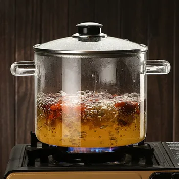 

Household 2000ml Capacity Transparent Glass Soup Pot Kitchen Heat-resistant Porridge Pot Home Glass Bowl Kitchen Cooking Tools