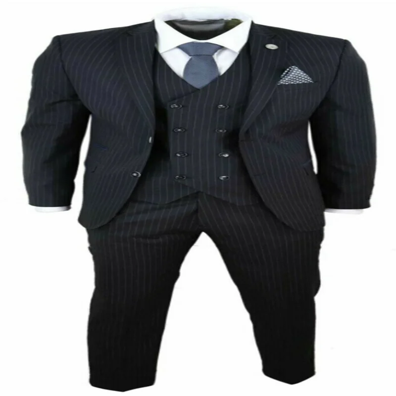 Мужской костюм из 3 предметов Gatsby 1920s Peaky Blinders Гангстер в тонкую полоску, сшитый по индивидуальному заказу, полиэстер+ хлопок, две кнопки, мужские костюмы