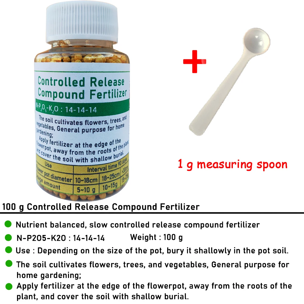 Bottled Controlled Release Compound Fertilizer, NPK Nutrient, Balanced Nitrogen-Phosphate-Potatoes for Garden Flower Plant, 100g