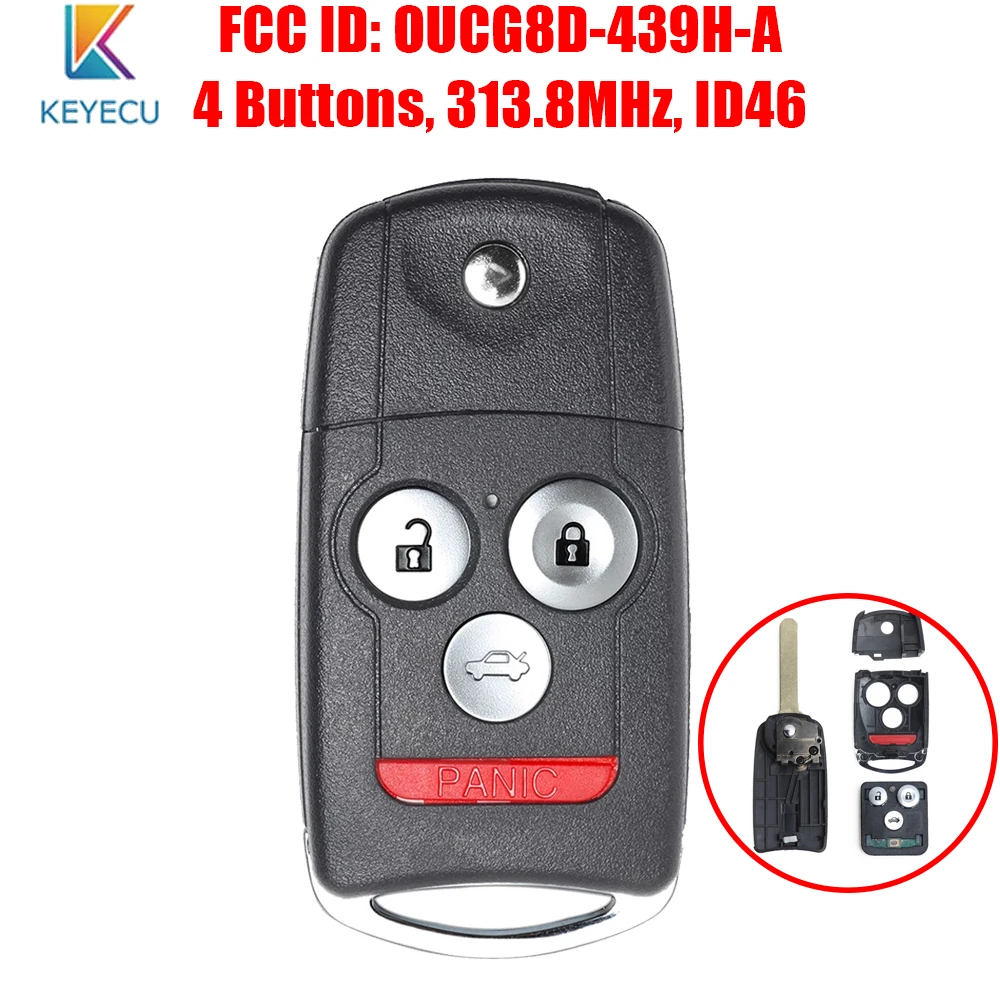 For 2007 2008 Acura TL Keyless Entry Remote Flip Key Fob OUCG8D-439H-A ID46 Chip 