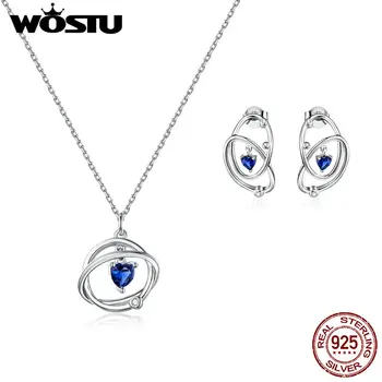 

WOSTU 925 Sterling Silver Natural Stone Round eye Earrings and Bracelet Jewelry Sets for Women Fine Jwelry ZHS206