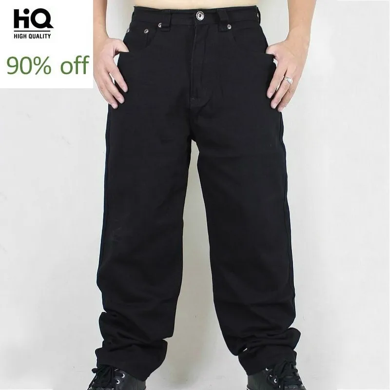 

Fashion Plus Size Hip Hop Baggy Jeans Men 2020 New Loose Fit Wide Leg Denim Pants Solid Black Pocket Dance Trousers Streetwear