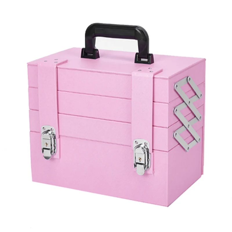 New hot Women Retro Cosmetic case,lady Nails Makeup Toolbox,Foldable Beauty Box Luggage Suitcase,girls cute pink Tattoo hangbag