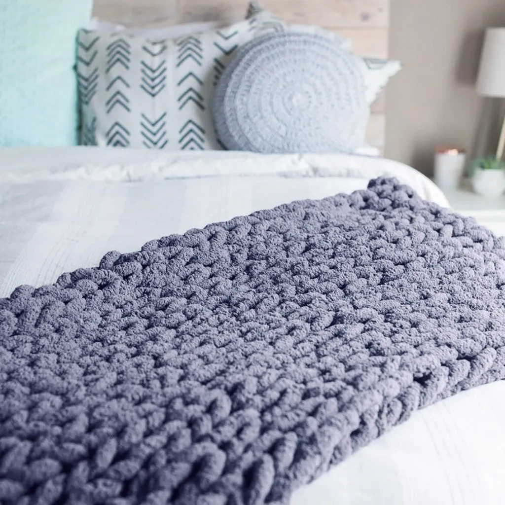 Супер мягкое вязаное одеяло ручной работы из грубой шерсти, элегантное уютное покрывало, покрывало для кровати, дивана, покрывало из синели, вязаное одеяло
