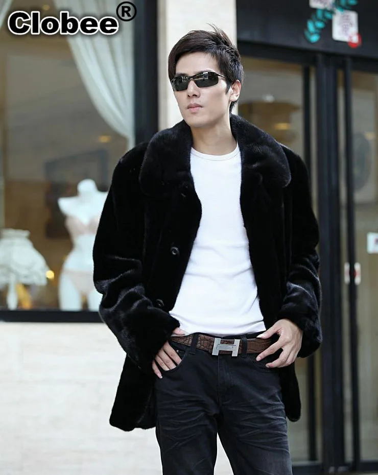 Черное Мужское пальто 2019 плюс размер верхняя одежда из искусственного меха норки