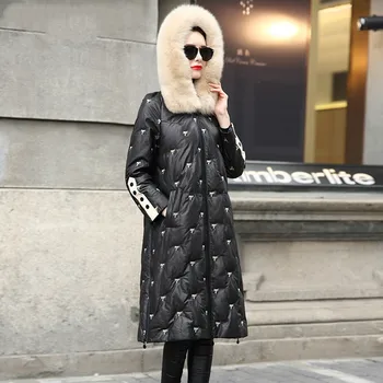 

Real Genuine Leather Jacket Winter Women Clothes 2020 Fox Fur Collar Female Jacket Sheepskin Down Coat Korean Vintage Tops T4025
