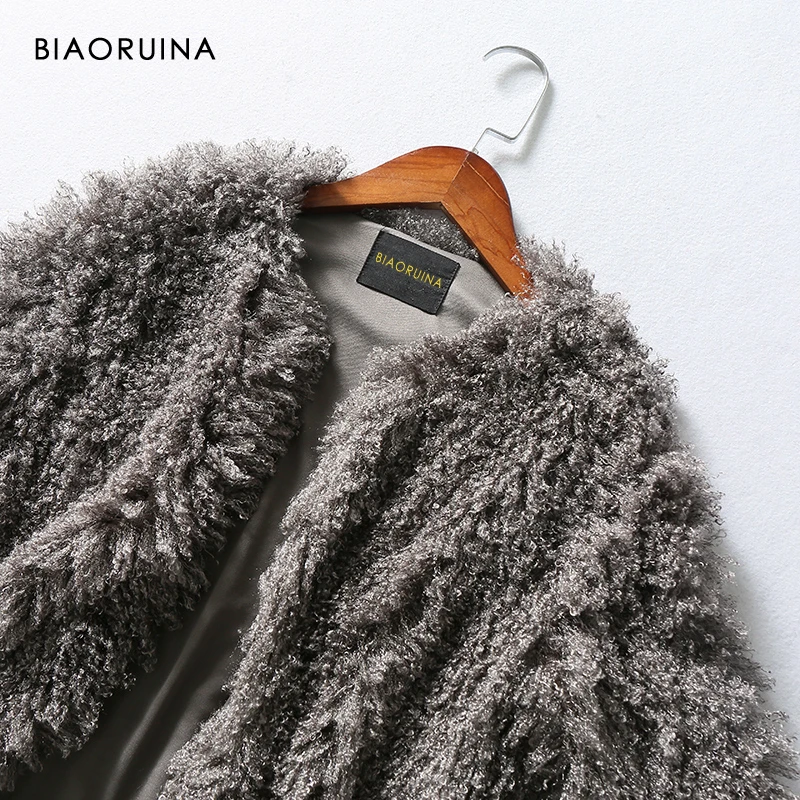 BIAORUINA, Женское пальто из искусственного меха, модное, тонкое, плюшевое, с v-образным вырезом, короткая, плюшевая, верхняя одежда, для девушек, повседневное, прямое, тонкое пальто