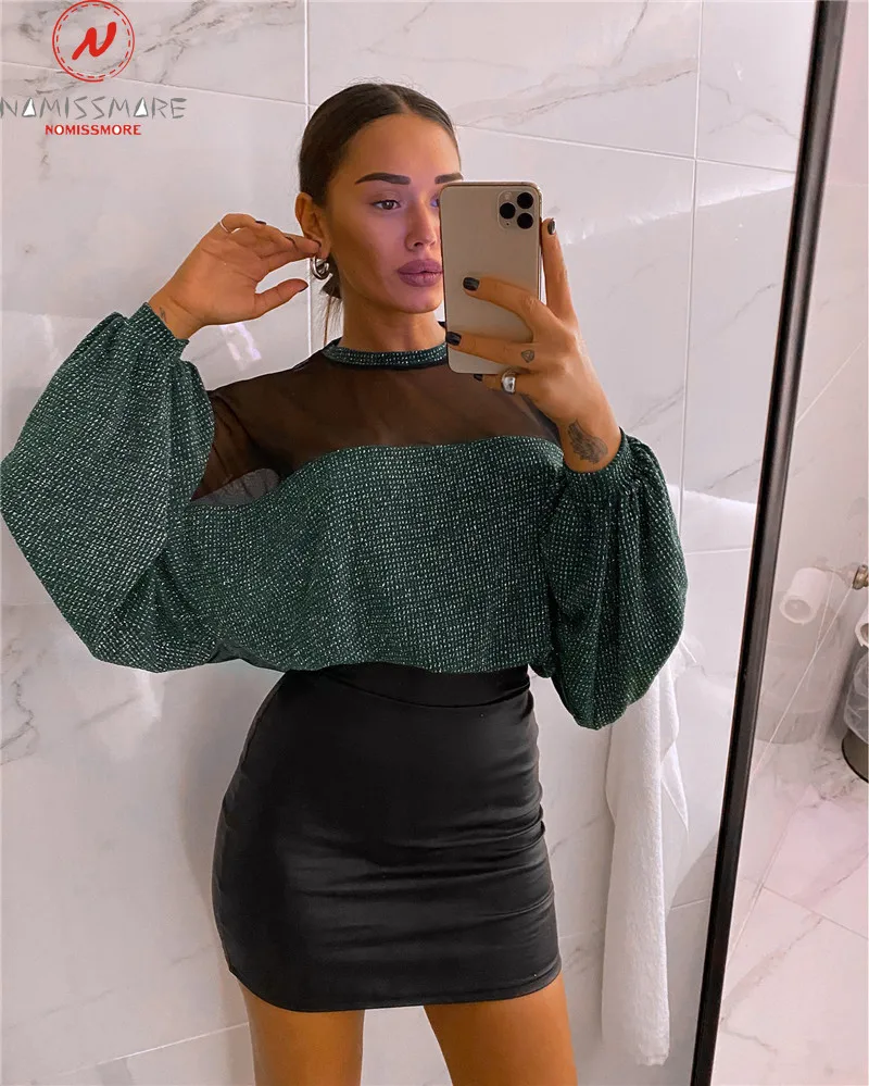 

England Style Women Long Sleeve T-Shirts Mesh Patchwork Design See Through O-Neck Spring Autumn Casual Loose Pullovers Short Top