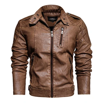 

New Leather Motorcycle Jacket Men Fashion Stand Collar Earher Jacket Men Casual Multi-pocket Pu Artificial Leather Men Jackets