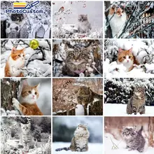 PhotoCustom Pictures By Numbers Snow Cats Handpainted Animals Gift Kits Paint Art Pictures Home Decor