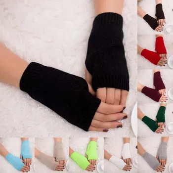 

Winter Wool Knitted Fingerless Gloves For Women Winter Warm Wrist Short Gloves Fashion Ladies Stretch Solid Mittens #L20