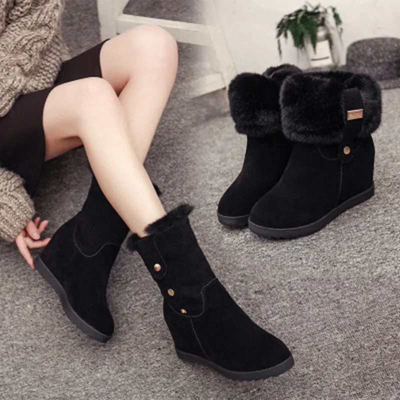 

2019 winter new women's snow boots with plush warm flat heel women's short boots fur one-piece women's shoes