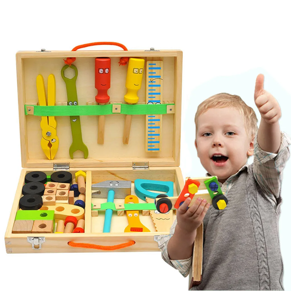 Wooden Tool Toys Pretend Play Toolbox Accessories Set Educational Learning Construction Kids toys Juguetes Brinquedos игрушки