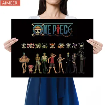 

AIMEER One Piece Cartoon Character Pirate Flag Collection Classic Nostalgic Retro Kraft Paper Poster Home Decor Painting52*36cm