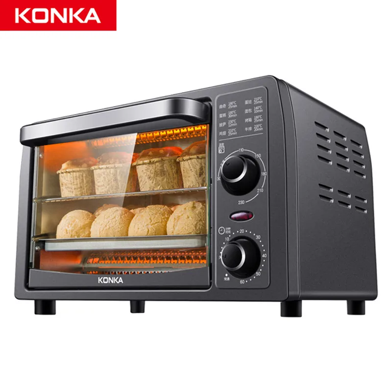 KONKA Electric mini Oven 4 Slice Multi-function Stainless Steel with Timer Bake  Broil 1050W Includes Baking Pan and Rack