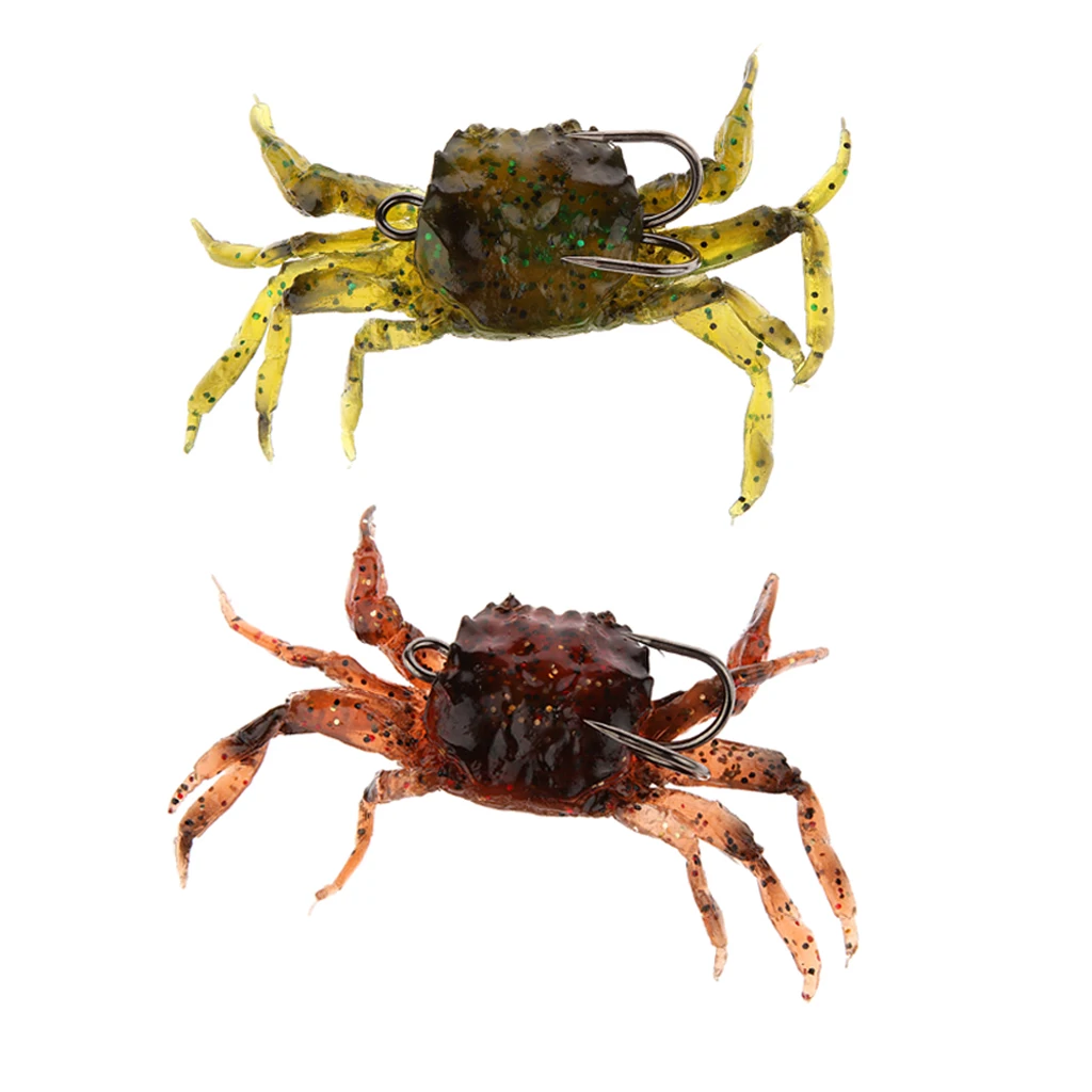2Pcs Fishing 3D Soft Lures Crab Simulation Saltwater Hook Baits Accessories
