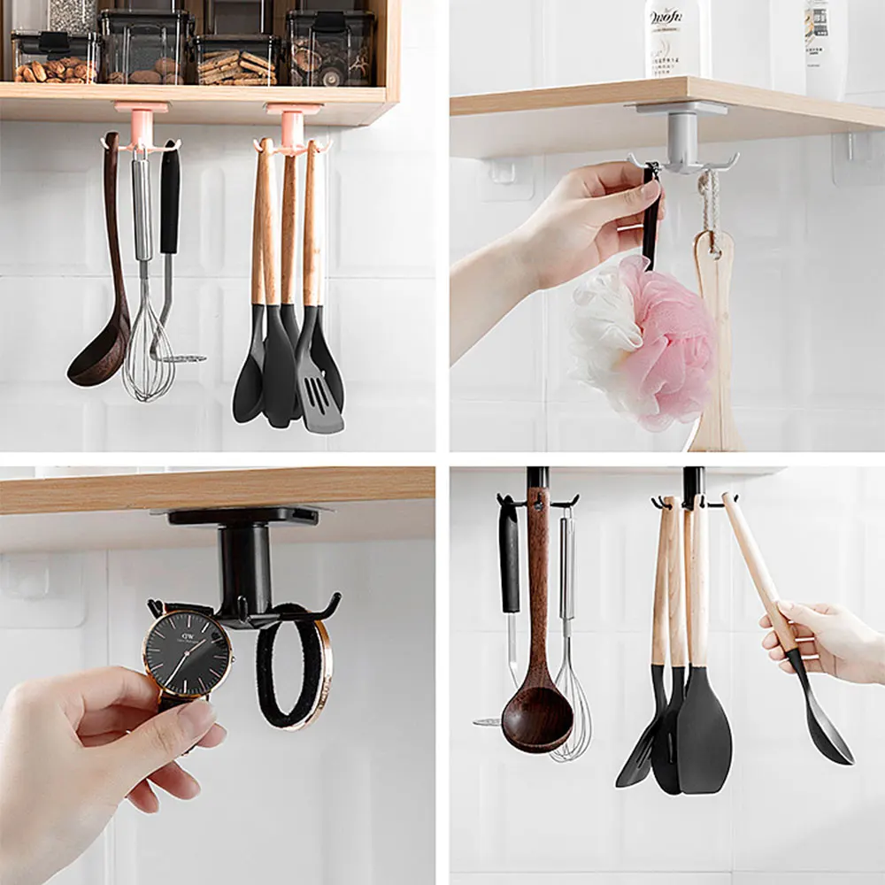 Ganchos de cocina giratorios de 360 grados, autoadhesivos, 6 ganchos, gancho para puerta de pared para el hogar, bolso, lazos para ropa, colgador de bolsas|Ganchos y rieles| - AliExpress - Space-Saving Products for Tiny Kitchens