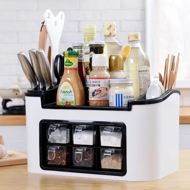 Kitchen Shelf Fashionable Multi-functional Kitchen Racks Seasoning Box Set Combination Knife Holder Seasoning Tank