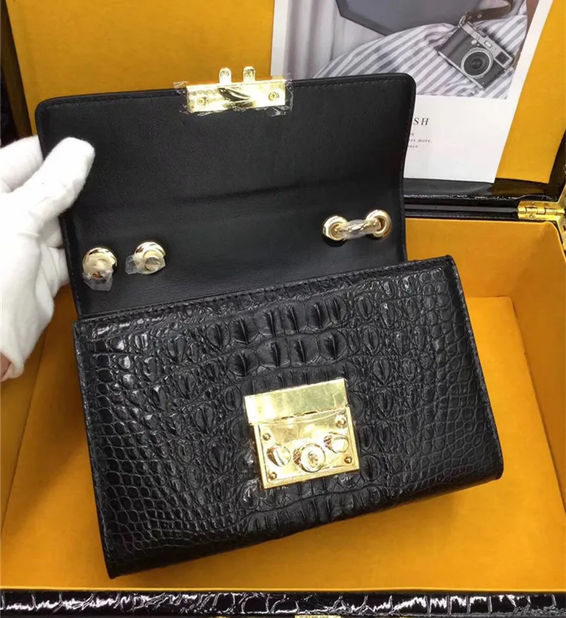 Petit sac exotique en crocodile | Sac à rabat en véritable alligator | Épaule chaîne