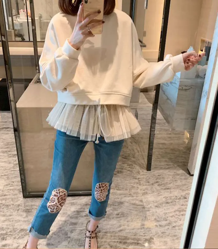 Female Hoodies Fashion Clothes Women Casual Sweatshirts Pullovers Tops Long Sleeve Hoodie Hoody with Mesh Patchwork